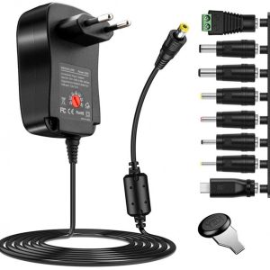 AC Adapter – Universele AC-Stroomadapter 30W – AC-voedingsadapter – AC naar DC 3 V 4,5 V 5 V 6 V 7,5 V 9 V 12 V 1 A 2 A Schakeltransformator – voedingsadapte – Met usb en 8 connectors – Voor home-elektronics, babyfoon, ledstriplicht, router